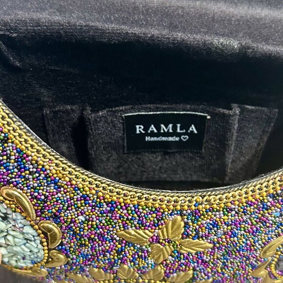 Ramla Beaded Clutch Purple Multicolor Mosaic Chain Strap Handmade NEW Prom - Picture 8 of 15